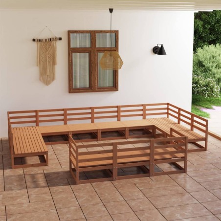 vidaXL Juego de muebles de jardín 13 piezas madera maciza de pino