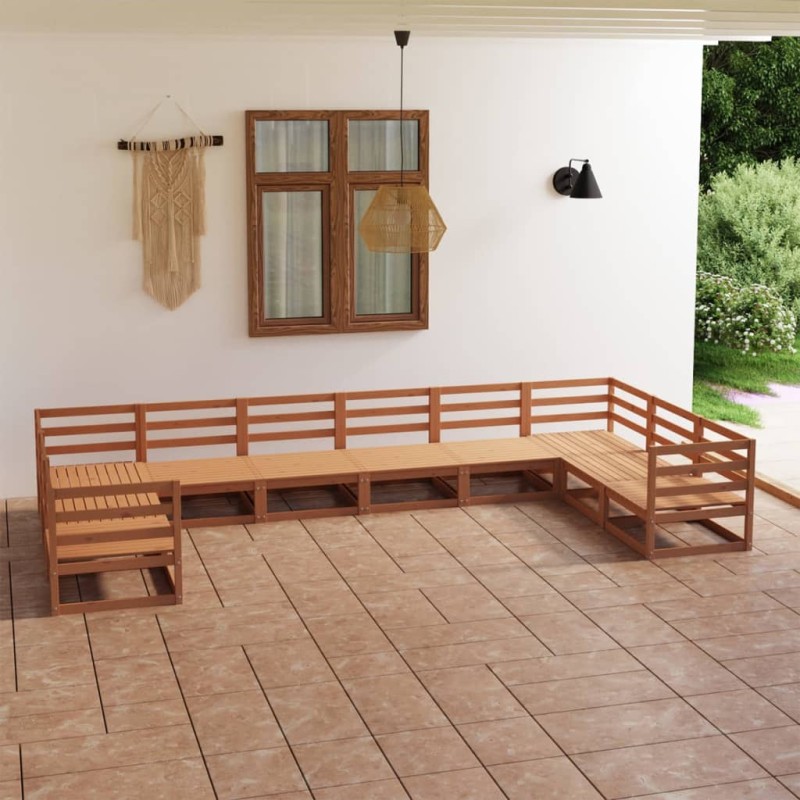 vidaXL Juego de muebles de jardín 10 piezas madera maciza de pino vidaXL Juego de muebles de jardín 10 piezas madera maciza de pino