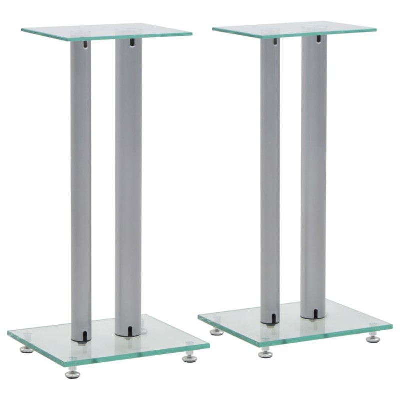 vidaXL Soportes altavoz vidrio templado diseño 2 pilares plata 2 uds vidaXL Soportes altavoz vidrio templado diseño 2 pilares plata 2 uds