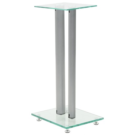 vidaXL Soportes altavoz vidrio templado diseño 2 pilares plata 2 uds