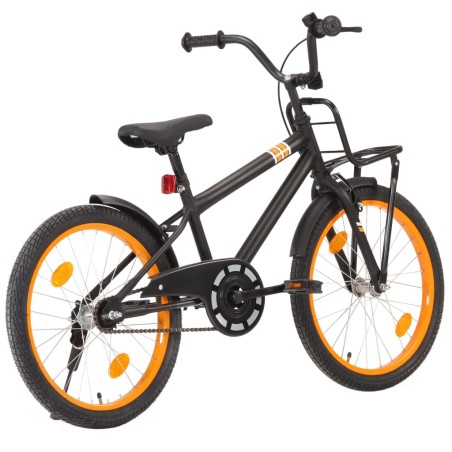 vidaXL Bicicleta niños y portaequipajes delantero 20" negro y naranja