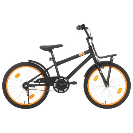 vidaXL Bicicleta niños y portaequipajes delantero 20" negro y naranja