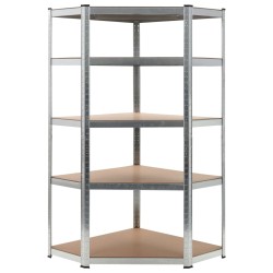 vidaXL Estantería esquina 5 niveles madera contrachapada y acero plata
