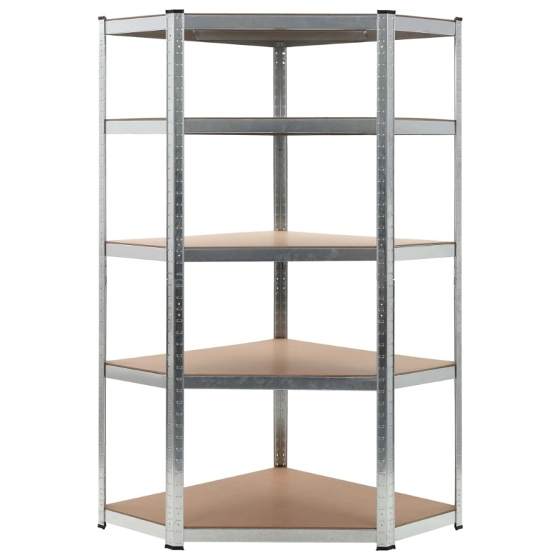 vidaXL Estantería esquina 5 niveles madera contrachapada y acero plata