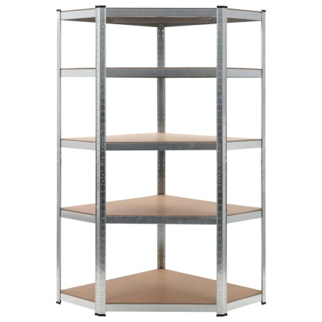 vidaXL Estantería esquina 5 niveles madera contrachapada y acero plata