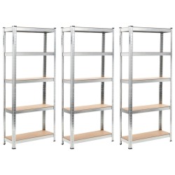 vidaXL Estantería 5 niveles 3 uds acero madera contrachapada plateado