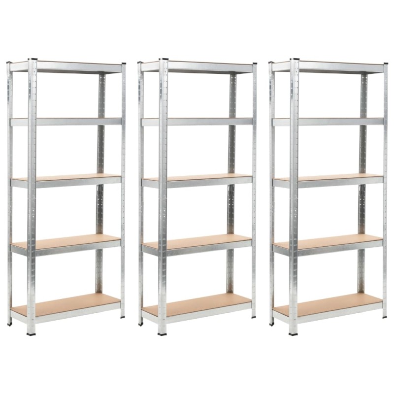 vidaXL Estantería 5 niveles 3 uds acero madera contrachapada plateado vidaXL Estantería 5 niveles 3 uds acero madera contrachapada plateado