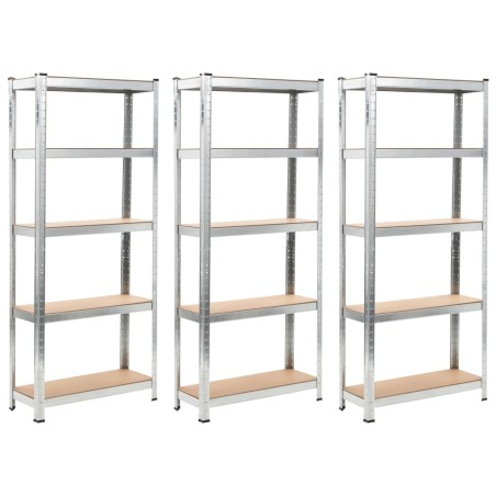 vidaXL Estantería 5 niveles 3 uds acero madera contrachapada plateado