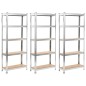 vidaXL Estantería 5 niveles 3 uds acero madera contrachapada plateado vidaXL Estantería 5 niveles 3 uds acero madera contrachapada plateado