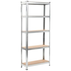 vidaXL Estantería 5 niveles 3 uds acero madera contrachapada plateado