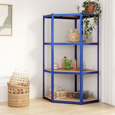 vidaXL Estantería esquina 4 niveles madera contrachapada y acero azul