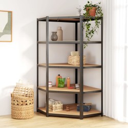 vidaXL Estantería de esquina 5 niveles madera y acero gris antracita