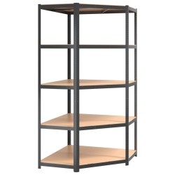 vidaXL Estantería de esquina 5 niveles madera y acero gris antracita