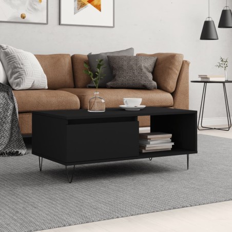 vidaXL Mesa de centro madera contrachapada negro 90x50x36,5 cm