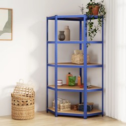 vidaXL Estantería esquina 5 niveles madera contrachapada y acero azul