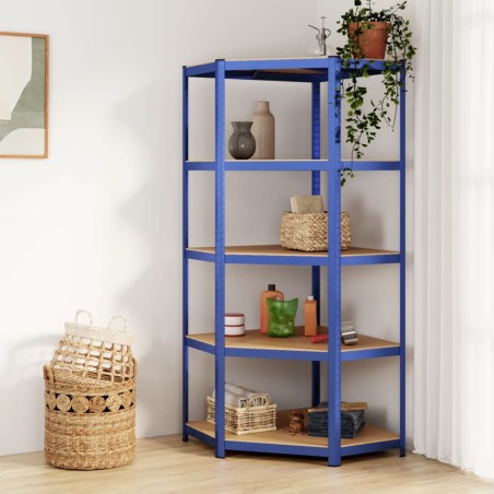 vidaXL Estantería esquina 5 niveles madera contrachapada y acero azul
