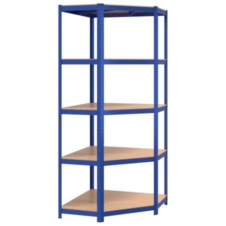 vidaXL Estantería esquina 5 niveles madera contrachapada y acero azul