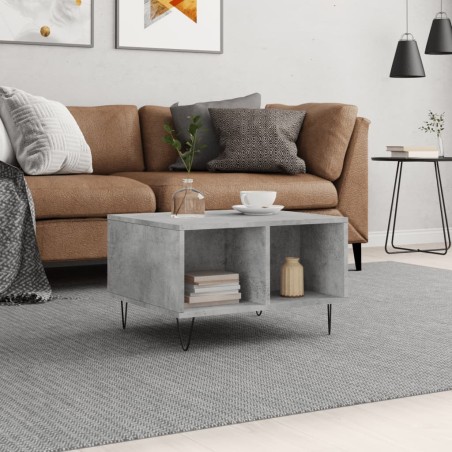 vidaXL Mesa de centro madera contrachapada gris hormigón 60x50x36,5 cm