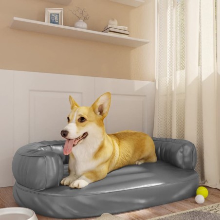 vidaXL Cama para perros de espuma cuero sintético gris 75x53 cm