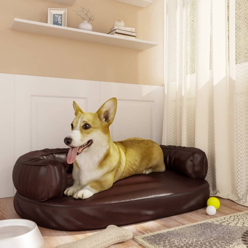 vidaXL Cama para perros de espuma cuero sintético marrón 75x53 cm vidaXL Cama para perros de espuma cuero sintético marrón 75x53 cm