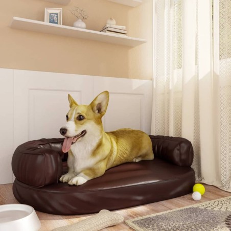 vidaXL Cama para perros de espuma cuero sintético marrón 75x53 cm