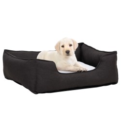 vidaXL Cama de perro felpa apariencia de lino gris oscuro y blanca