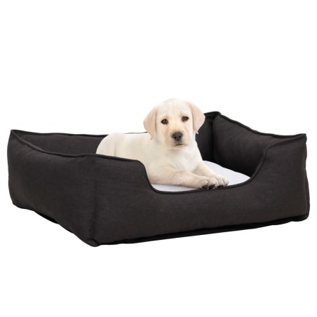 vidaXL Cama de perro felpa apariencia de lino gris oscuro y blanca