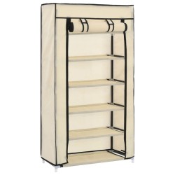 vidaXL Mueble zapatero con funda de tela color crema 58x28x106 cm