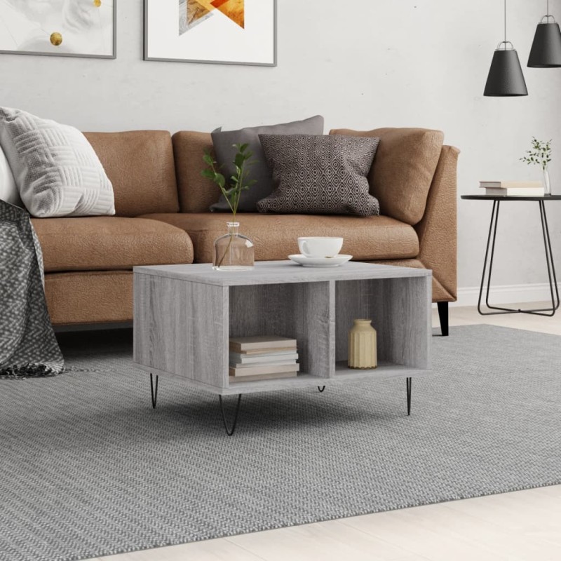 vidaXL Mesa de centro madera contrachapada gris Sonoma 60x50x36,5 cm vidaXL Mesa de centro madera contrachapada gris Sonoma 60x50x36,5 cm