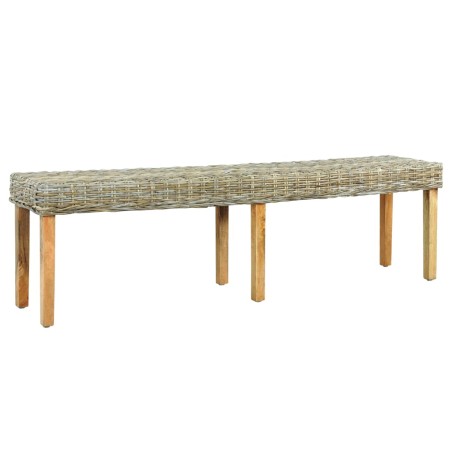 vidaXL Banco de ratán kubu natural y madera maciza de mango 160 cm 