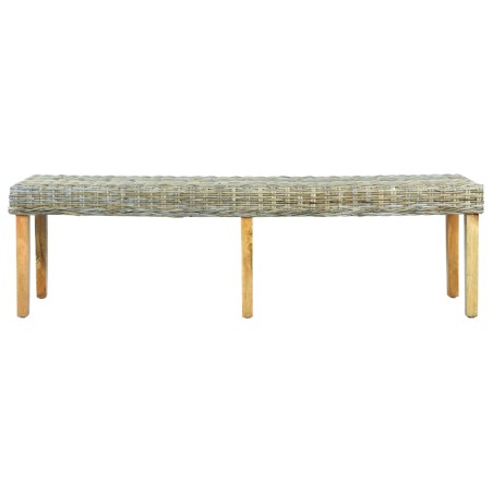 vidaXL Banco de ratán kubu natural y madera maciza de mango 160 cm 