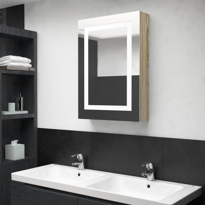 vidaXL Armario de baño con espejo y LED color roble 50x13x70 cm vidaXL Armario de baño con espejo y LED color roble 50x13x70 cm
