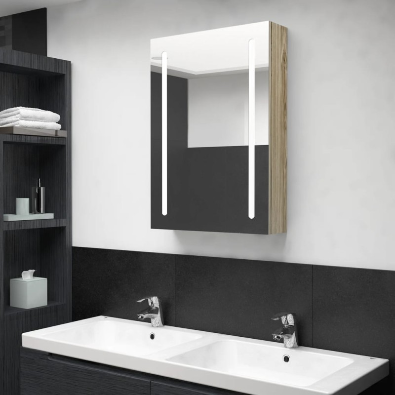 vidaXL Armario de baño con espejo y LED color roble 50x13x70 cm vidaXL Armario de baño con espejo y LED color roble 50x13x70 cm