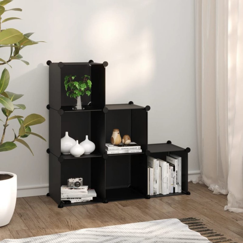 vidaXL Estantería de cubos con 6 compartimentos negro PP vidaXL Estantería de cubos con 6 compartimentos negro PP