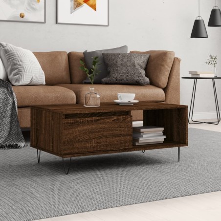 vidaXL Mesa de centro madera contrachapada marrón roble 90x50x36,5 cm