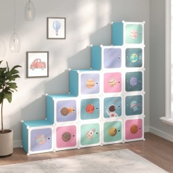 vidaXL Estantería infantil de cubos con 15 compartimentos azul PP
