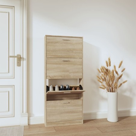 vidaXL Mueble zapatero madera contrachapada color roble 59x17x150 cm