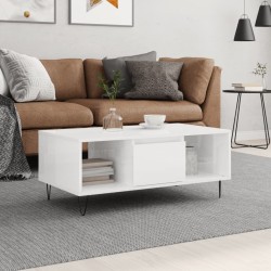 vidaXL Mesa de centro madera contrachapada blanco brillo 90x50x36,5 cm