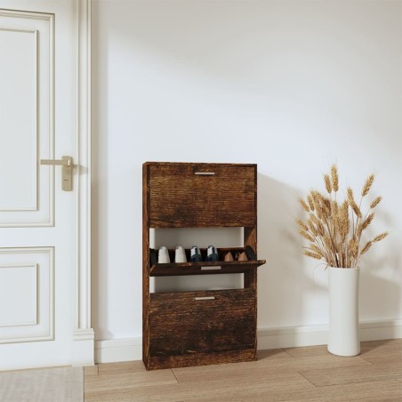 vidaXL Mueble zapatero madera contrachapada roble ahumado 59x17x108 cm
