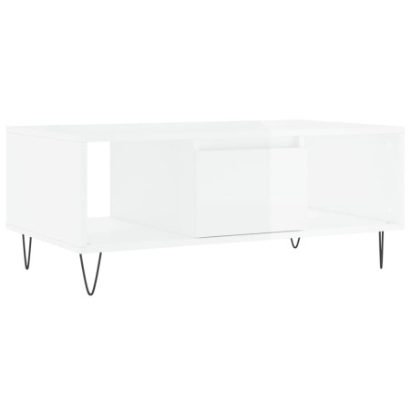 vidaXL Mesa de centro madera contrachapada blanco brillo 90x50x36,5 cm