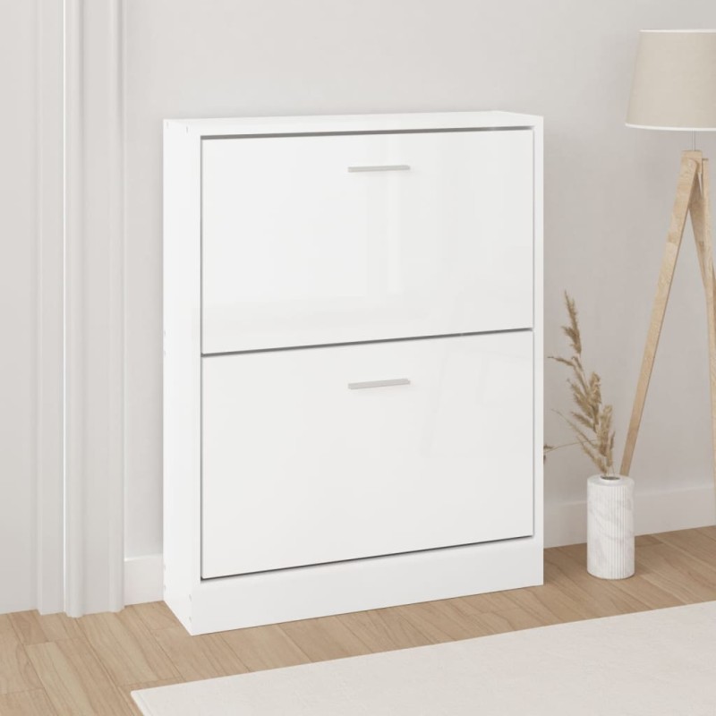 vidaXL Mueble zapatero madera contrachapada blanco brillo 59x17x81 cm
