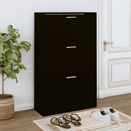 vidaXL Mueble zapatero madera contrachapada negro 63x24x103 cm