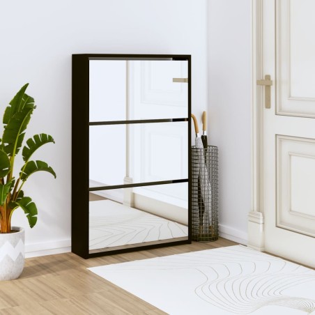 vidaXL Mueble zapatero con espejo 3 niveles negro 63x17x102,5 cm