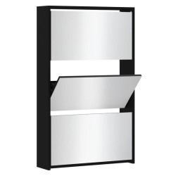 vidaXL Mueble zapatero con espejo 3 niveles negro 63x17x102,5 cm