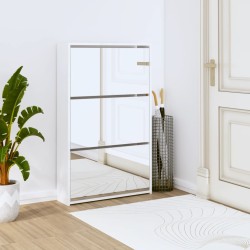vidaXL Mueble zapatero y espejo 3 niveles blanco brillo 63x17x102,5 cm