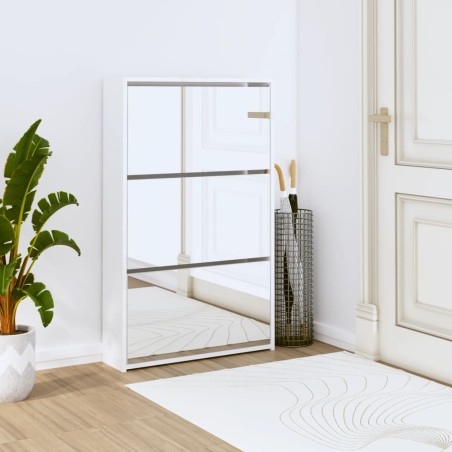 vidaXL Mueble zapatero y espejo 3 niveles blanco brillo 63x17x102,5 cm