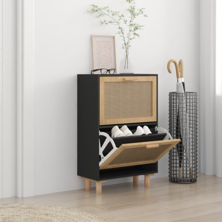 vidaXL Zapatero madera contrachapada negro ratán natural 52x25x80 cm
