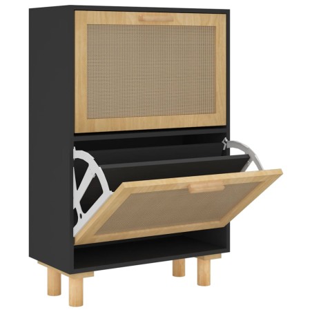 vidaXL Zapatero madera contrachapada negro ratán natural 52x25x80 cm