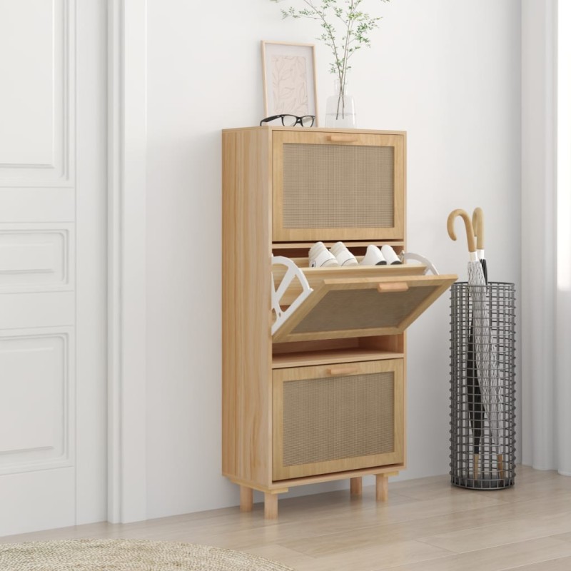 vidaXL Zapatero madera contrachapada marrón ratán natural 52x25x115 cm vidaXL Zapatero madera contrachapada marrón ratán natural 52x25x115 cm
