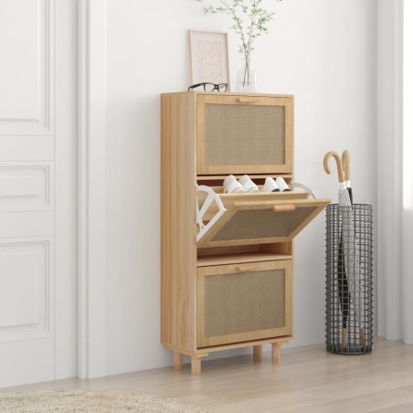 vidaXL Zapatero madera contrachapada marrón ratán natural 52x25x115 cm